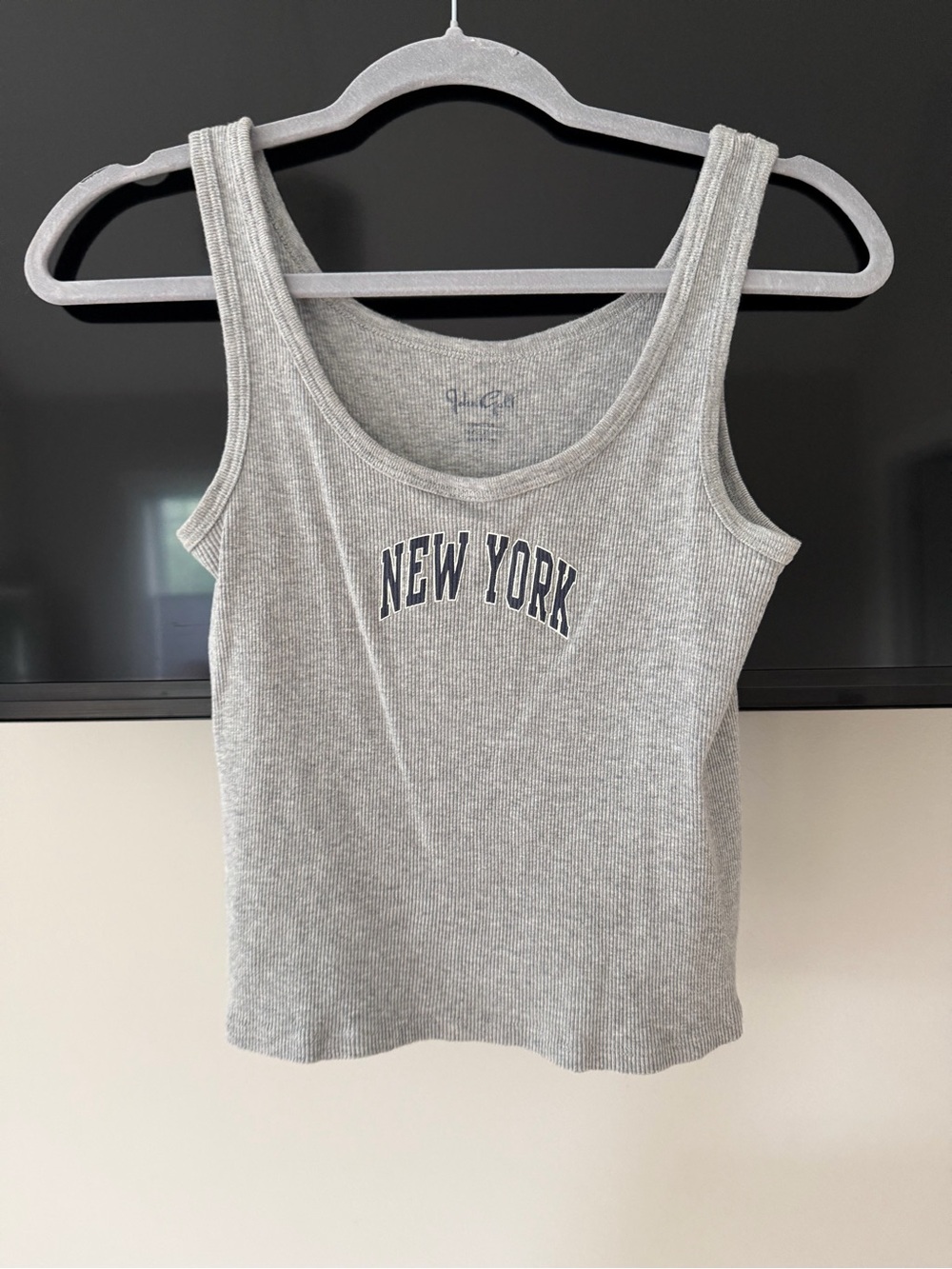 Brandy Melville Grey Ribbed "New York" Tank Top